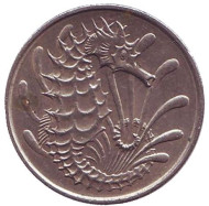 Монета 10 центов. 1971 год, Сингапур. Морской конек. Монета 10 центов. 1971 год, Сингапур. Морской конек.
