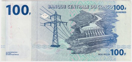 Банкнота 100 франков. 2013 год, Конго. Слон.