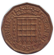 Монета 3 пенса. 1954 год, Великобритания. Монета 3 пенса. 1954 год, Великобритания.