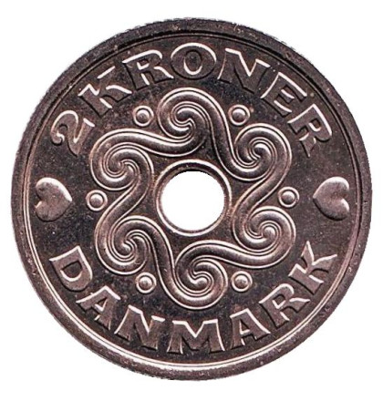 Монета 2 кроны. 2001 год, Дания. BU.
