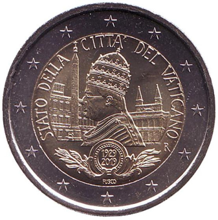 Монета 2 евро. 2019 год, Ватикан. 90 лет со дня основания города-государства Ватикан. Монета 2 евро. 2019 год, Ватикан. 90 лет со дня основания города-государства Ватикан.