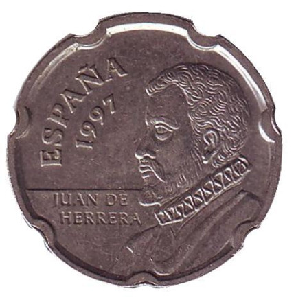 Монета 50 песет, 1997 год, Испания. Хуан Баутиста де Эррера. Монастырь Эскориал.