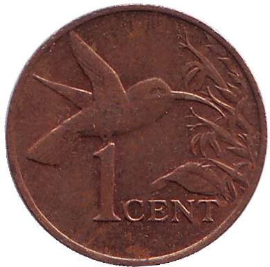 Монета 1 цент. 1995 год, Тринидад и Тобаго. Колибри.