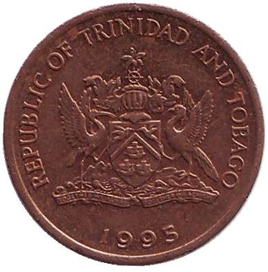 Монета 1 цент. 1995 год, Тринидад и Тобаго. Колибри. Монета 1 цент. 1995 год, Тринидад и Тобаго. Колибри.