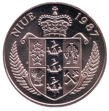 Монета 5 долларов. 1987 год, Ниуэ. XXIV летние Олимпийские Игры в Сеуле.Теннис. Штеффи Граф.