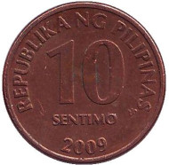 Монета 10 сентимо. 2009 год, Филиппины. Монета 10 сентимо. 2009 год, Филиппины.