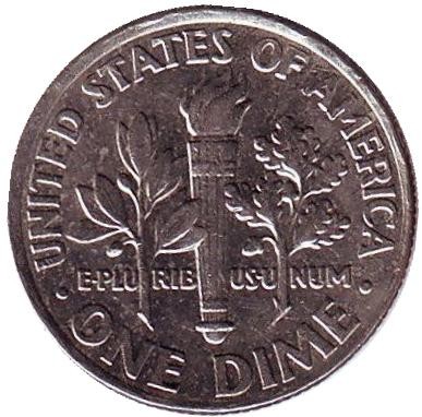 Монета 10 центов. 2007 (P) год, США. Рузвельт. Монета 10 центов. 2007 (P) год, США. Рузвельт.