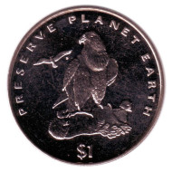 Монета 1 доллар, 1996 год, Эритрея. Сокол, серия "Сохраним планету Земля".