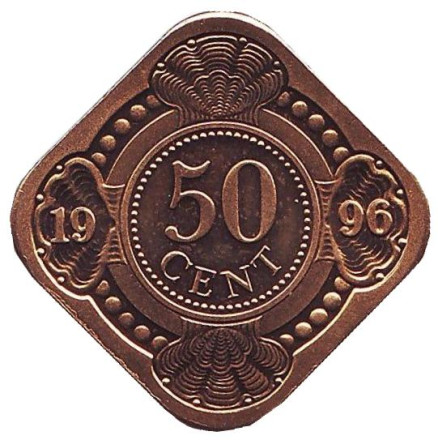Монета 50 центов. 1996 год, Нидерландские Антильские острова. BU.