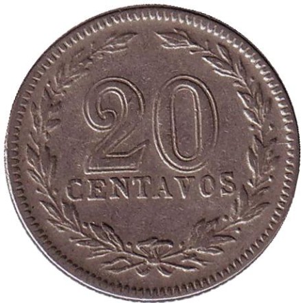 Монета 20 сентаво. 1940 год, Аргентина.