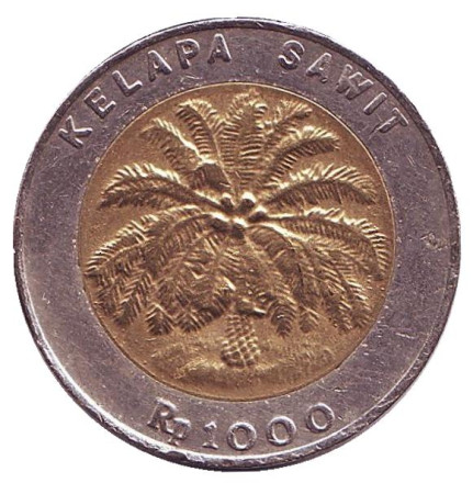 Монета 1000 рупий. 1997 год, Индонезия. Пальма.