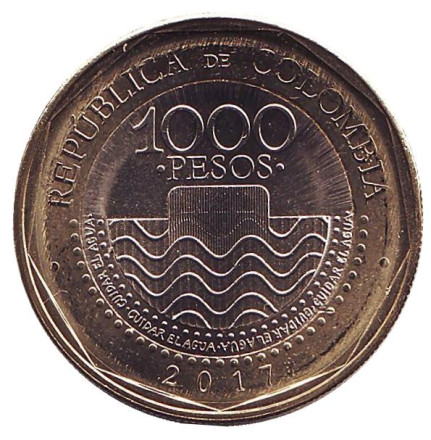 Монета 1000 песо. 2017 год, Колумбия. UNC. Морская черепаха.