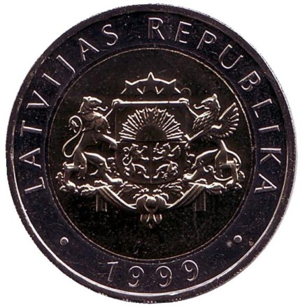 Монета 2 лата, 1999 год, Латвия. BU. Корова. Монета 2 лата, 1999 год, Латвия. BU. Корова.