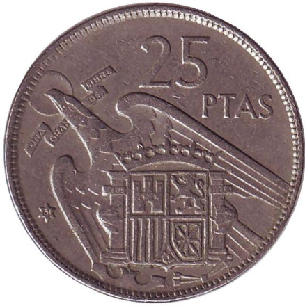 Монета 25 песет. 1961 год, Испания.