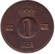 Монета 1 эре. 1970 год, Швеция.(U) Монета 1 эре. 1970 год, Швеция.(U)