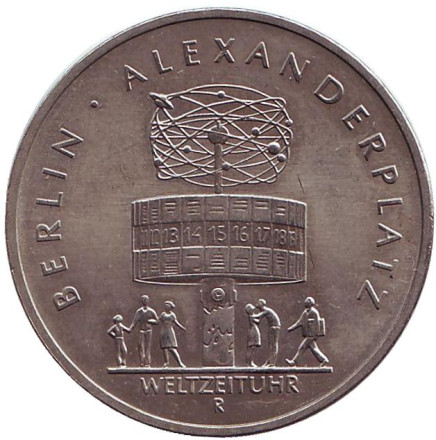 Монета 5 марок. 1987 год, ГДР. 750 лет Берлину – Александрплац.