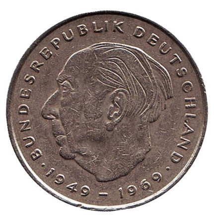 Монета 2 марки. 1979 год (D), ФРГ. Теодор Хойс.