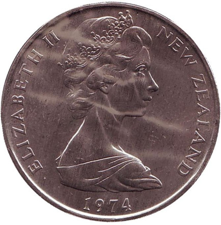 Монета 50 центов, 1974 год, Новая Зеландия. Парусник "Endeavour".