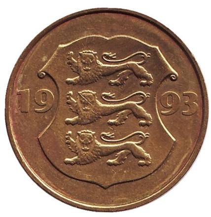 Монета 5 крон, 1993 год, Эстония. Без отметки "M". (Из обращения) Косуля. 75 лет Эстонской республике. Монета 5 крон, 1993 год, Эстония. Без отметки "M". (Из обращения) Косуля. 75 лет Эстонской республике.
