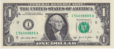 Банкнота 1 доллар. 2021 год, США. "I" - Миннеаполис. P-W549.