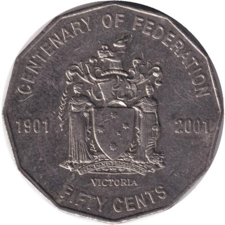 Монета 50 центов. 2001 год, Австралия. 100-летие федерации. Виктория.