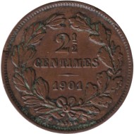 Монета 2,5 сантима. 1901 год, Люксембург. Надпись "BAPTH" на реверсе. Монета 2,5 сантима. 1901 год, Люксембург. Надпись "BAPTH" на реверсе.