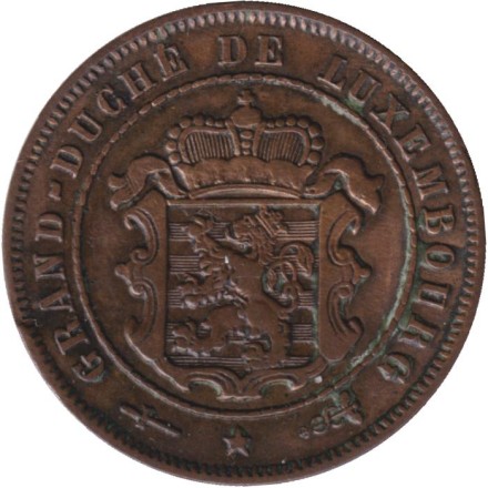 Монета 2,5 сантима. 1901 год, Люксембург. Надпись "BAPTH" на реверсе.