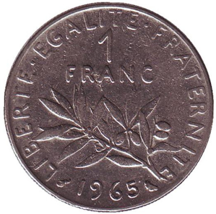 Монета 1 франк. 1965 год, Франция. Тип 1.