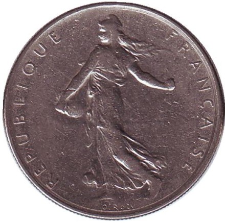 Монета 1 франк. 1965 год, Франция. Тип 1. Монета 1 франк. 1965 год, Франция. Тип 1.