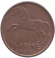 Монета 1 крона. 1961 год, Норвегия. Лошадь. Монета 1 крона. 1961 год, Норвегия. Лошадь.