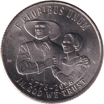 Монета 25 центов. 2026 год, США. 250 лет независимости США. Мэйфлауэрское соглашение. (P). Монета 25 центов. 2026 год, США. 250 лет независимости США. Мэйфлауэрское соглашение. (P).