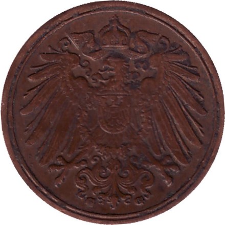 Монета 1 пфенниг. 1912 год (G), Германская империя. Монета 1 пфенниг. 1912 год (G), Германская империя.