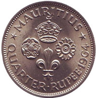 Монета 1/4 рупии. 1964 год, Маврикий. Монета 1/4 рупии. 1964 год, Маврикий.