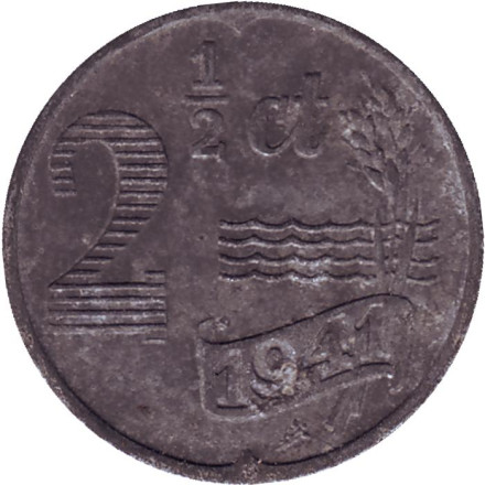 Монета 2,5 цента. 1941 год, Нидерланды. (Цинк).