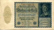 Рейхсбанкнота 10,000 марок. 1922 год, Веймарская республика. Рейхсбанкнота 10,000 марок. 1922 год, Веймарская республика.