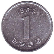 Монета 1 вона. 1987 год, Южная Корея.