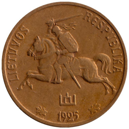Монета 10 центов. 1925 год, Литва. Монета 10 центов. 1925 год, Литва.