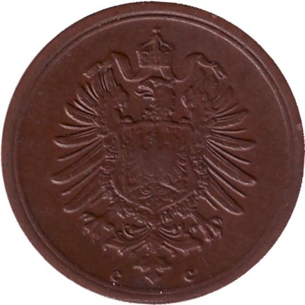 Монета 1 пфенниг. 1874 год (G), Германская империя.