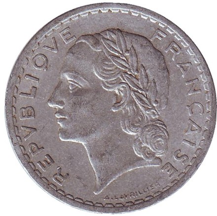 Монета 5 франков. 1948 год, Франция. Тип 1.