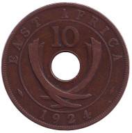Монета 10 центов. 1924 год, Восточная Африка. Монета 10 центов. 1924 год, Восточная Африка.
