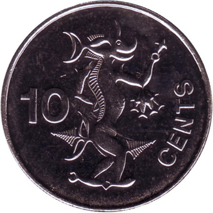 Монета 10 центов. 2005 год, Соломоновы острова. Мифическое существо, дух моря - Нгориеру.