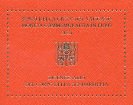 Монета 2 евро. 2016 год, Ватикан. (в буклете!) 200 лет Папской жандармерии. Монета 2 евро. 2016 год, Ватикан. (в буклете!) 200 лет Папской жандармерии.