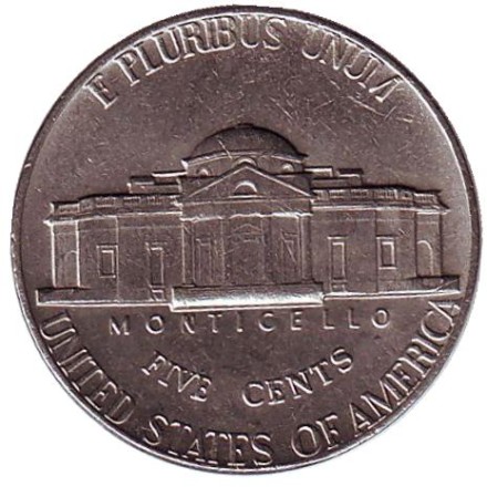 Монета 5 центов. 1973 год, США. Джефферсон. Монтичелло.
