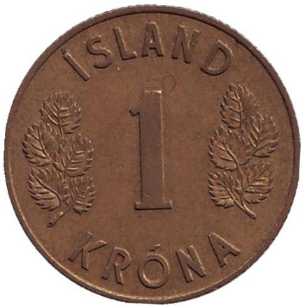 Монета 1 крона. 1961 год, Исландия.