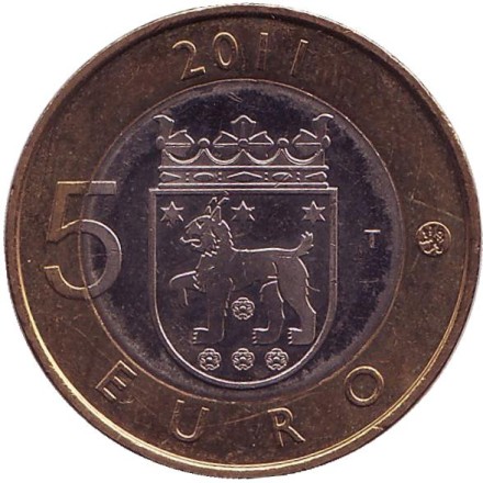 Монета 5 евро. 2011 год, Финляндия. Тавастия.