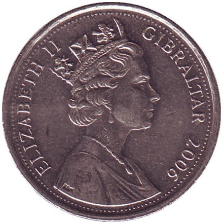 Монета 10 пенсов. 2006 год, Гибралтар. Большая осада Гибралтара. Пушка.