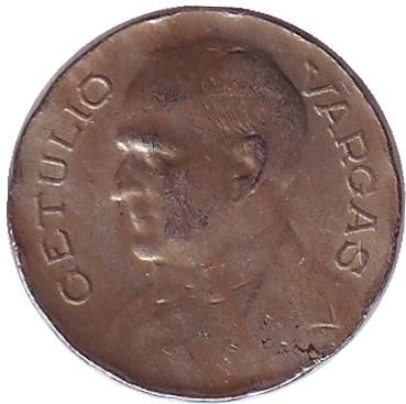 Монета 100 рейсов. 1940 год, Бразилия. Монета 100 рейсов. 1940 год, Бразилия.