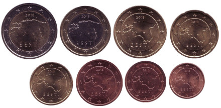 Набор монет евро (8 шт). 2018 год, Эстония.