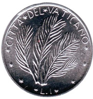 Монета 1 лира. 1976 год, Ватикан. FAO. Растение. Монета 1 лира. 1976 год, Ватикан. FAO. Растение.