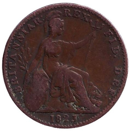 Монета 1 фартинг. 1823 год, Великобритания.